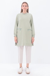 Allday Defne Zipper Pocket Tunika - Grön