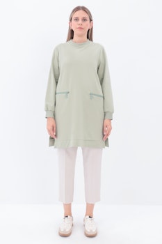 Allday Defne Zipper Pocket Tunika - Grön