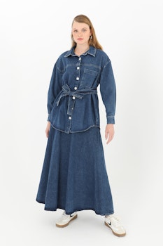 Set med denimskjortkjol för kvinnor