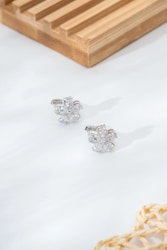 Silver färg blommotiv sten örhängen