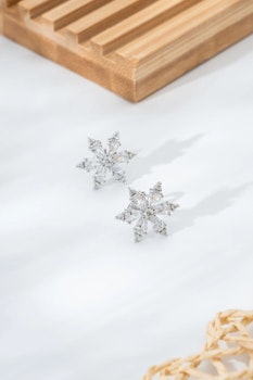 Silverfärgade snöflingaformade glittrande örhängen