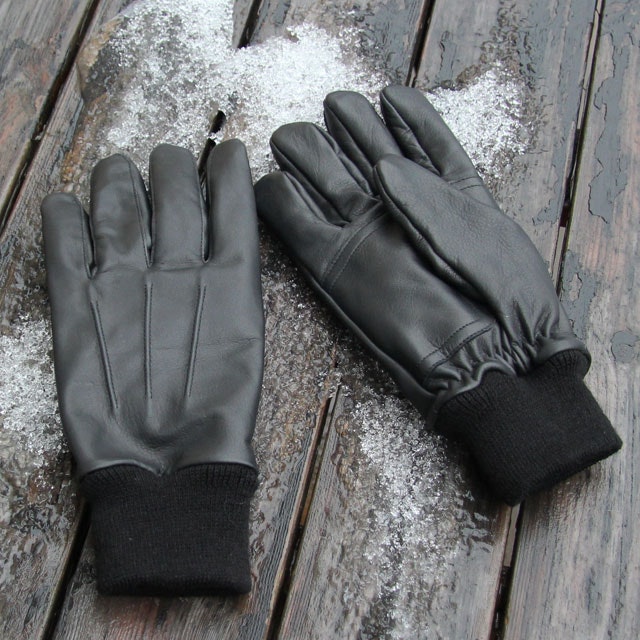 Upper and palm of a pair of Officer Black Leather Glove.
