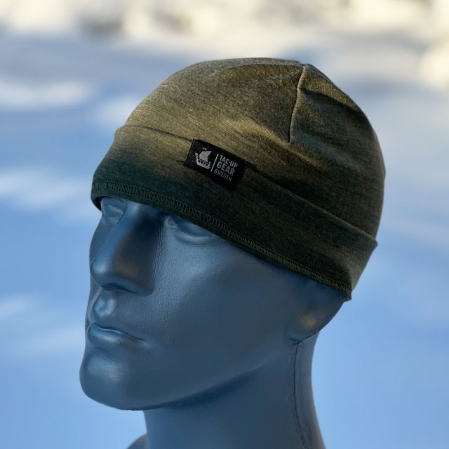 Beanie Merino Wool Green from TAC-UP GEAR seen from an angle