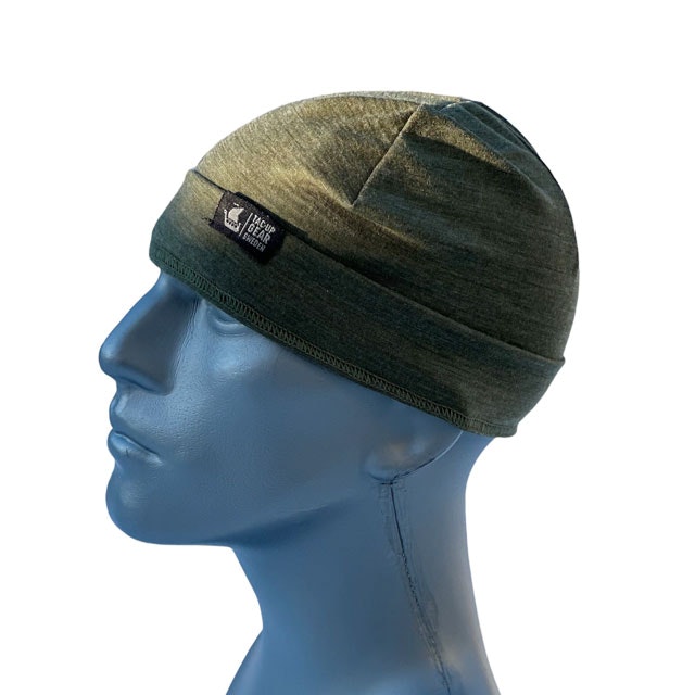 Beanie Merino Wool Green from TAC-UP GEAR on a model head with white background