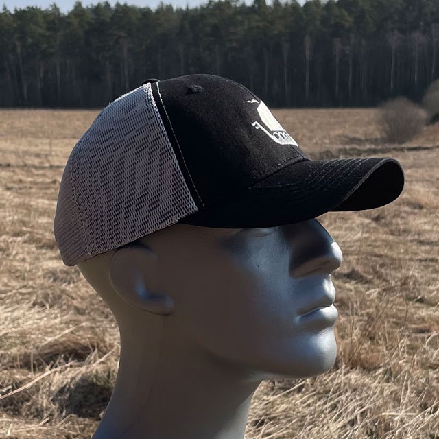 Mesh Cap Black and Grey from TAC-UP GEAR seen from the side on mannequin.