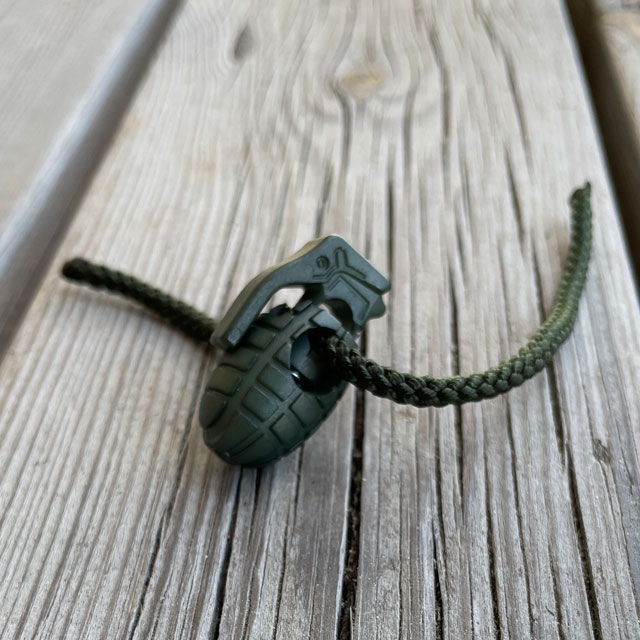 Cord Lock Grenade Green from TAC-UP GEAR seen from an angle