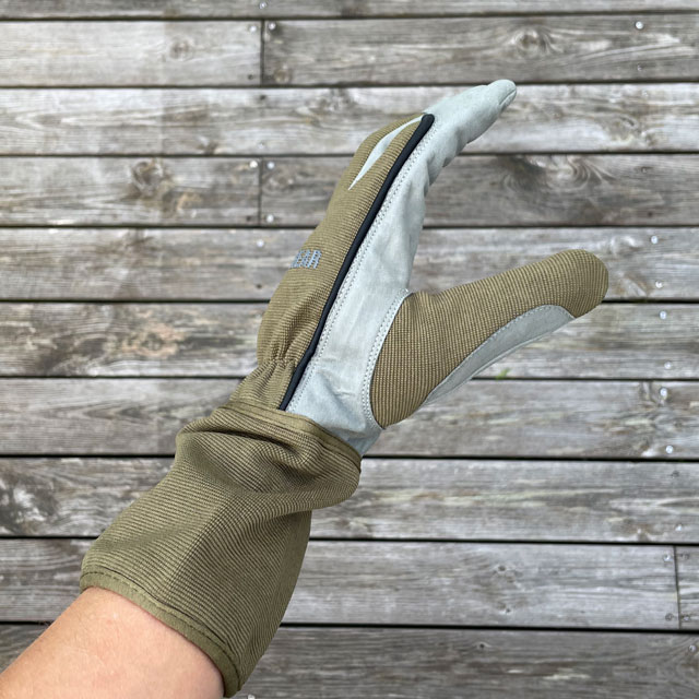 side view of a DZ Slip On Glove Green from TAC-UP GEAR