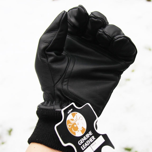 Double layer palm area on a Officer Black Leather Glove.