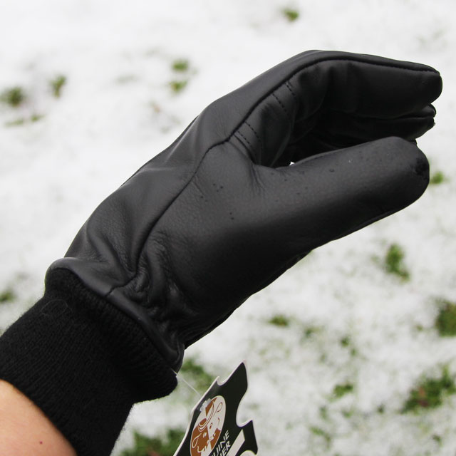 Sideview of a Officer Black Leather Glove.