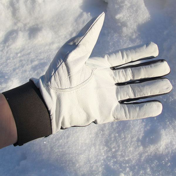 White leather palm area on a Permafrost Glove.