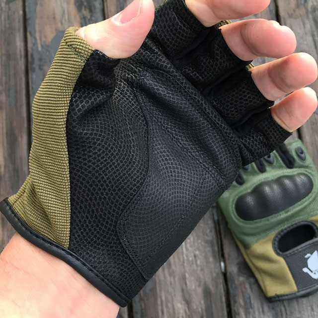 Super grip in palm area on a Short Finger Tactical Glove Green.