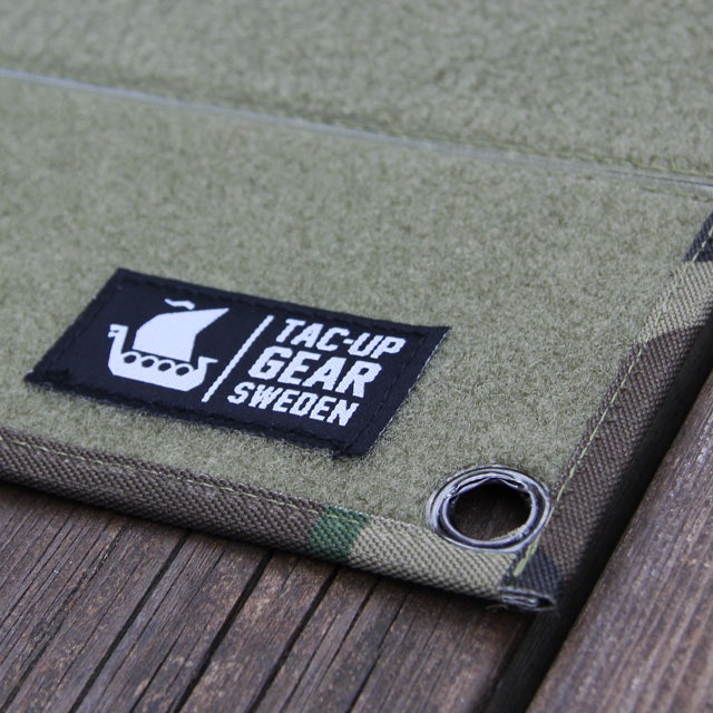 Tac-Up Gear logolabel on a Kardborre Wall Mat Display Green/Camo.