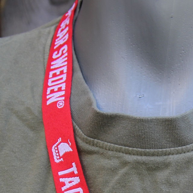 Close up of a Lanyard Red/White.