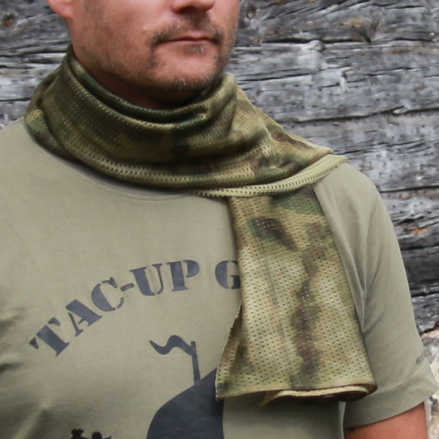 Casual wearing a Sniper Scarf Marshland draped around the neck.