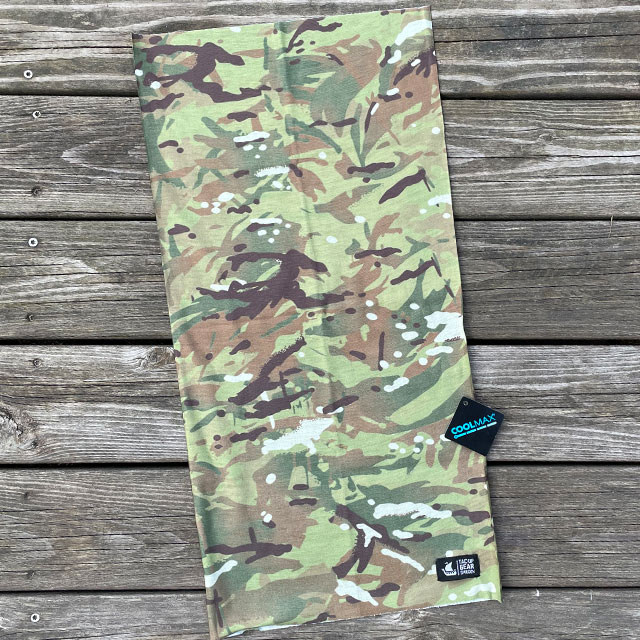 The Multiwrap Coolmax Camo from TAC-UP GEAR seen lying flat with Coolmax logo