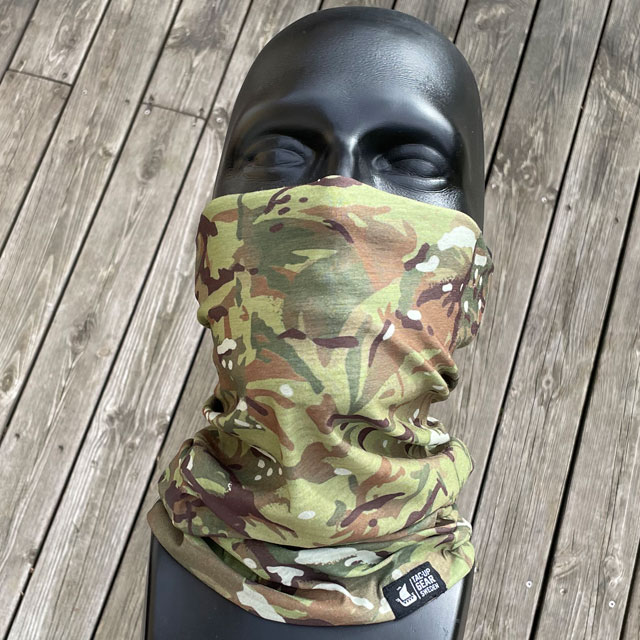Multiwrap Coolmax Camo from TAC-UP GEAR seen from the front and covering face