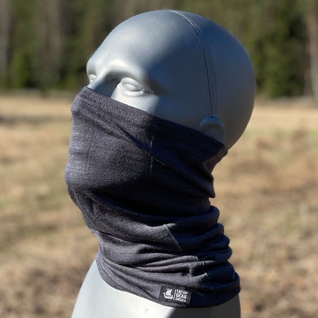 Neck Tube Merino Wool Grey around face on mannequin