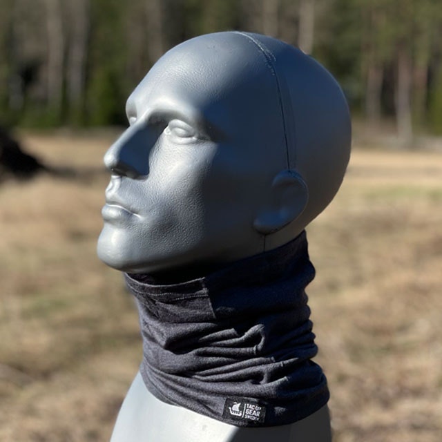 Neck Tube Merino Wool Grey around neck on mannequin