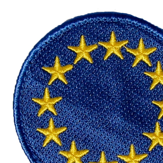 Close up of a EU Blue Embroidered Patch.