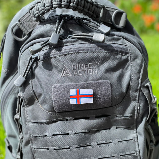 Faroese Flag Hook Patch Small mounted on a rucksack from Direct Action