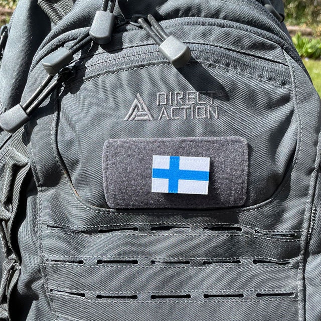 Finland Flag Hook Patch Small from TAC-UP GEAR seen on a rucksack