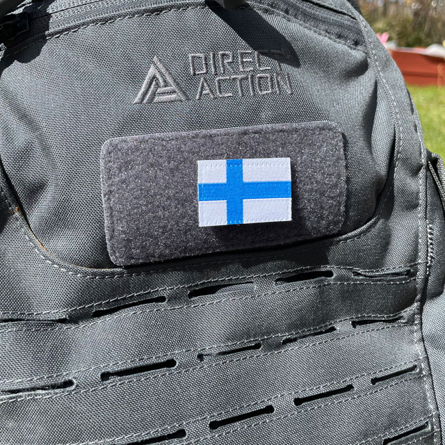 Finland Flag Hook Patch Small from TAC-UP GEAR on a rucksack
