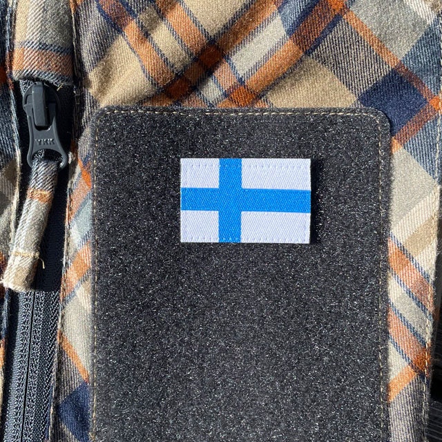 Finland Flag Hook Patch Small from TAC-UP GEAR mounted on a shirt
