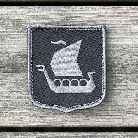 Viking Ship Shield Large Grey and Black Hook Patch