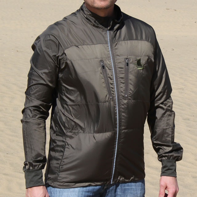 Running Jacket Green front and with desert background.