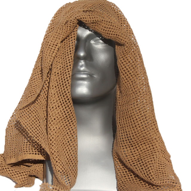 A Scrim Scarf Desert Tan draped over a mannequin.