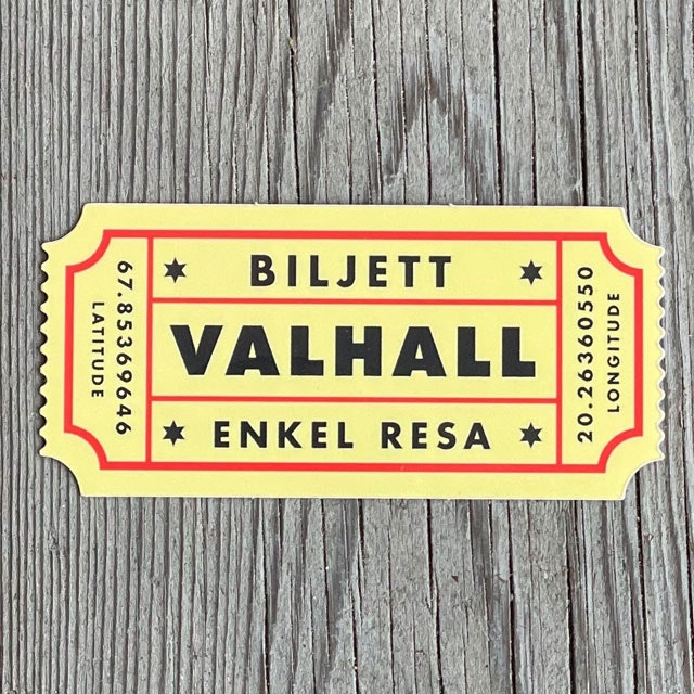 Sticker Biljett Valhall Gul/Röd sedd från framsidan