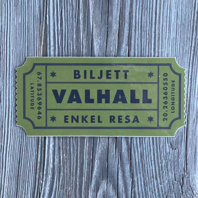 Sticker Biljett Valhall Militärgrön sedd från framsidan
