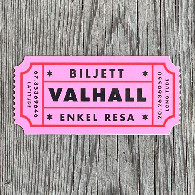 Sticker Biljett Valhall Rosa sedd framifrån