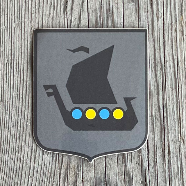 Sticker Viking Ship Grey Blue Yellow seen from the front