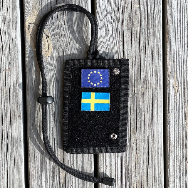 EU and Swedish flag patch attached on a Tactical Neck ID Card Holder Black from TAC-UP GEAR