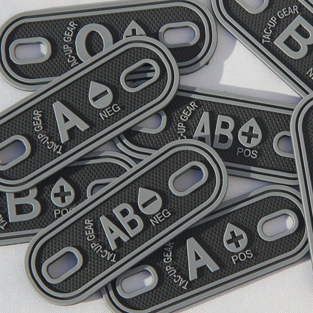Bloodtype Tag Black PVC products picture showing all of the different ones.
