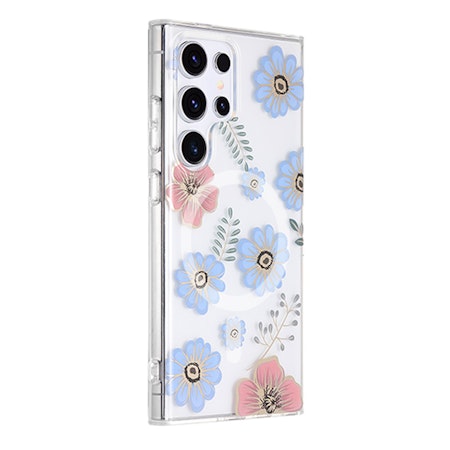 Samsung Galaxy S24 Ultra Magnetiskt Mobilskal - Blommor Röd/Blå