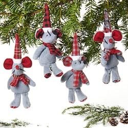 Tyg mus med snöre 15cm 4 pack