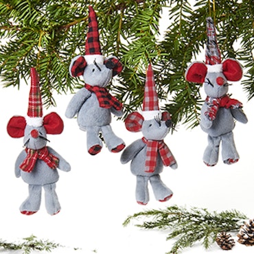Tyg mus med snöre 15cm 4 pack