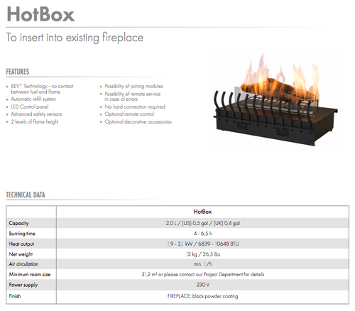 Hot Box, eldstad inomhus med etanolkamin