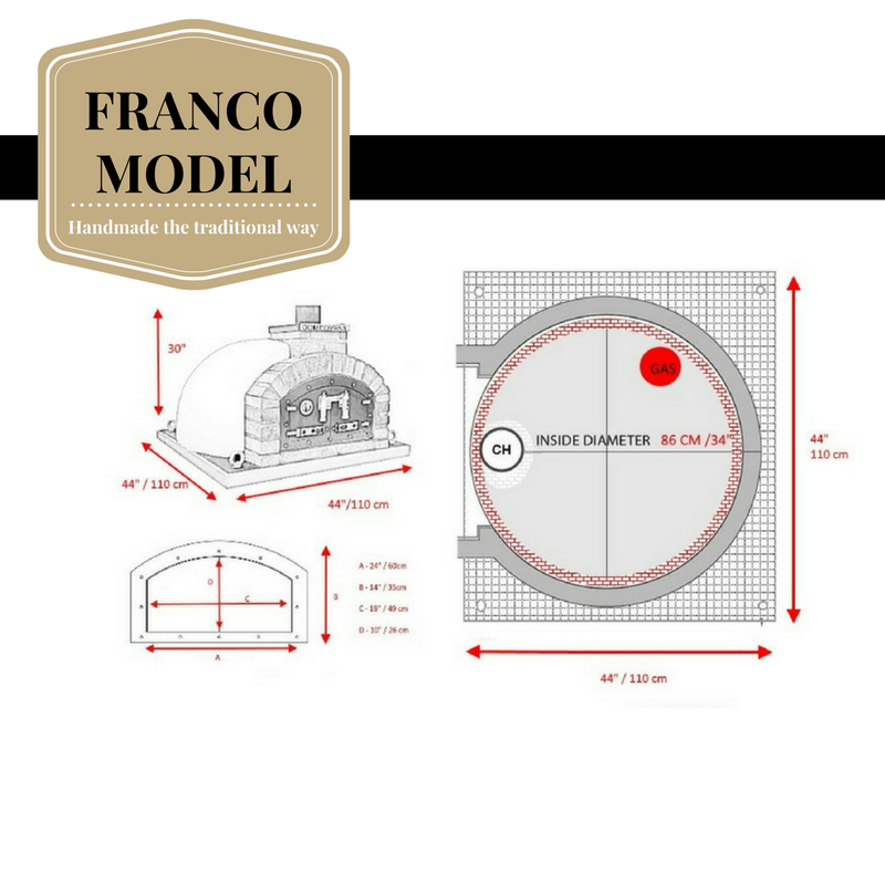 110 cm Pizzaugn Franco dubbeldörr med eller utan natursten