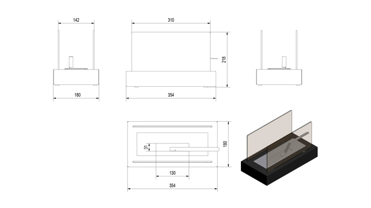 NORRTÄLJE / TÜV, svart fristående bordseld, med avtagbart glas på 2 sidor (inkl frakt!)