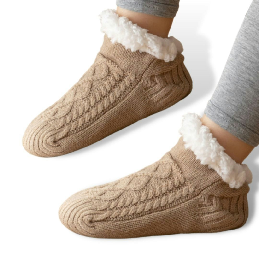 Lämpimät, liukastumista estävät neuletossut - BEIGE
