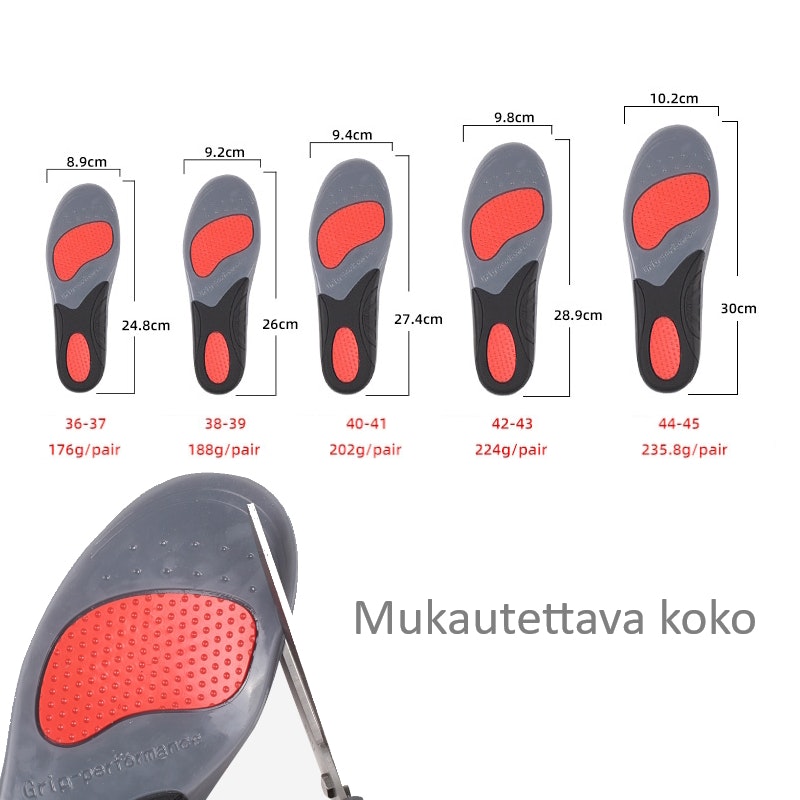 Pohjalliset Urheilu, geeli, stabilointi, iskunvaimennus, jalkaholvin tuki