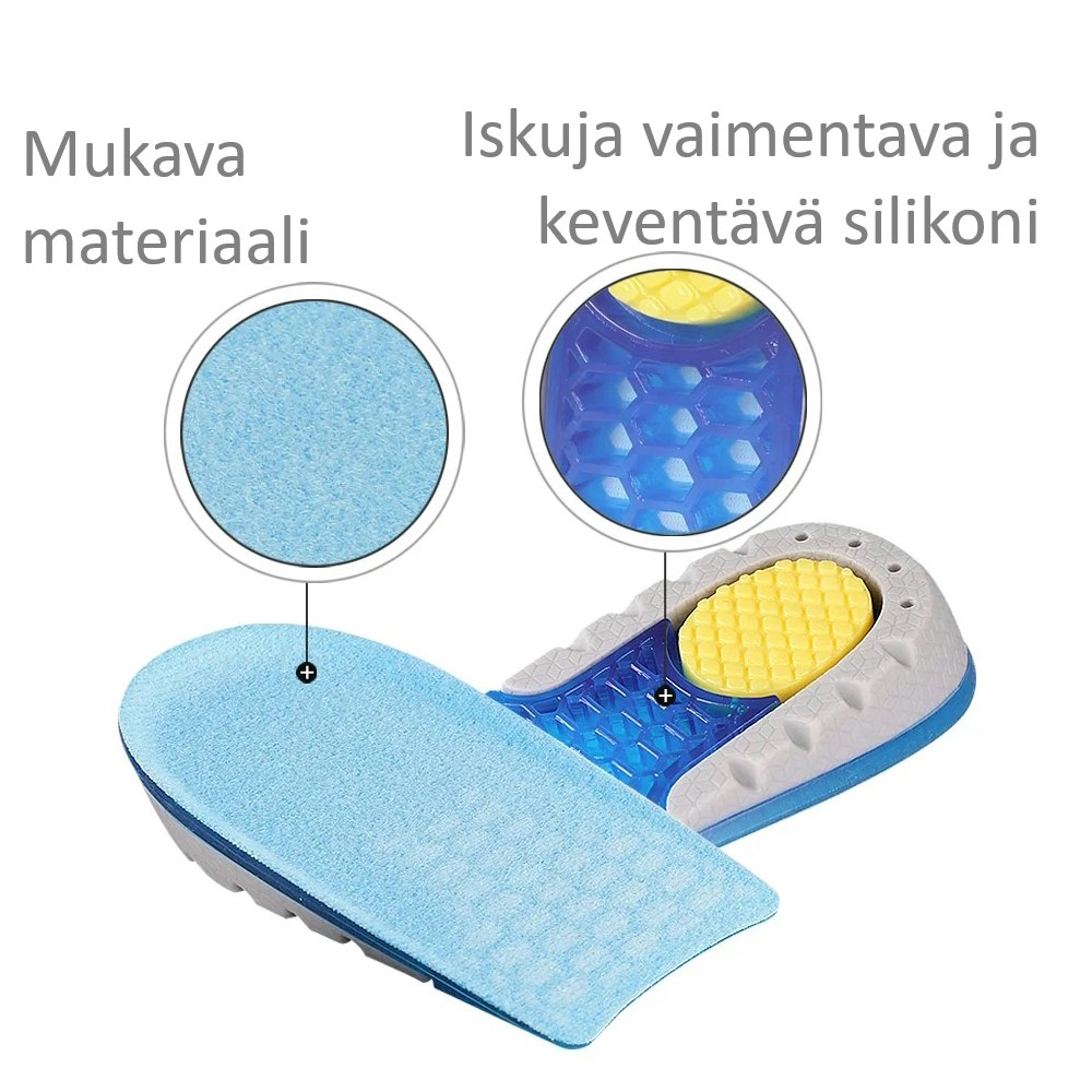 Kantapään pohjalliset, ylimääräistä pituutta, silikonin keventäminen