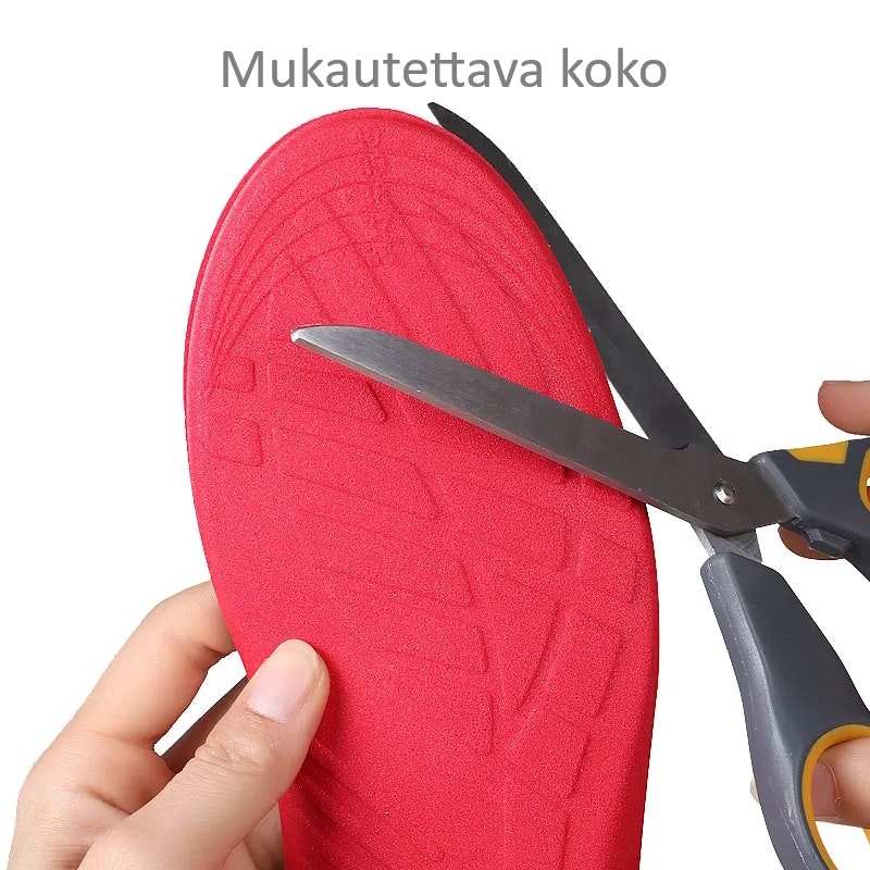 Pohjalliset, iskunvaimennus kantapäässä ja etujalkaterässä, hieronta