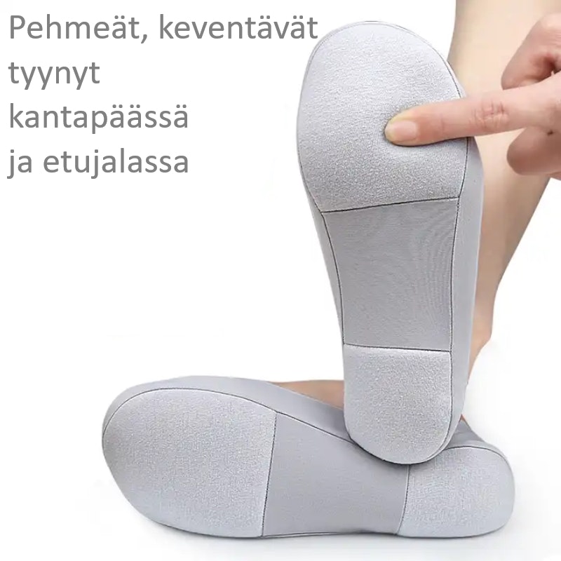 Matalat sukat, pehmeät pehmusteet kantapäässä ja etujalassa HARMAA