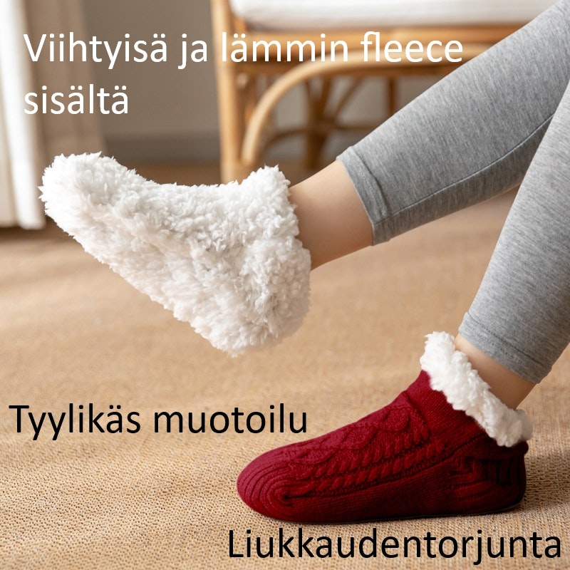 Lämpimät, liukastumista estävät neuletossut - PUNAINEN