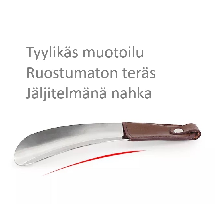 Kenkäsarvi, ruostumatonta terästä ja keinonahkaa