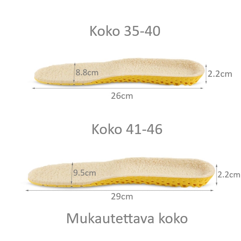Kengänpohjalliset, lämpimät, iskuja vaimentavat, synteettinen villaa